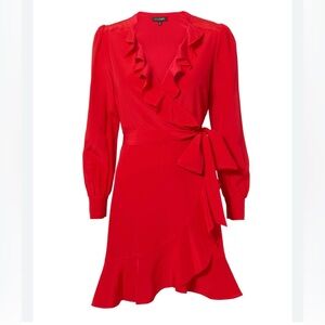 NWT Intermix Aviana Wrap Dress Red Silk Mini Size 6